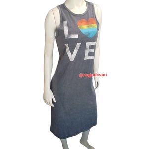 Mineral Wash Tank Shirt Dress LOVE Printed Graphic NEW